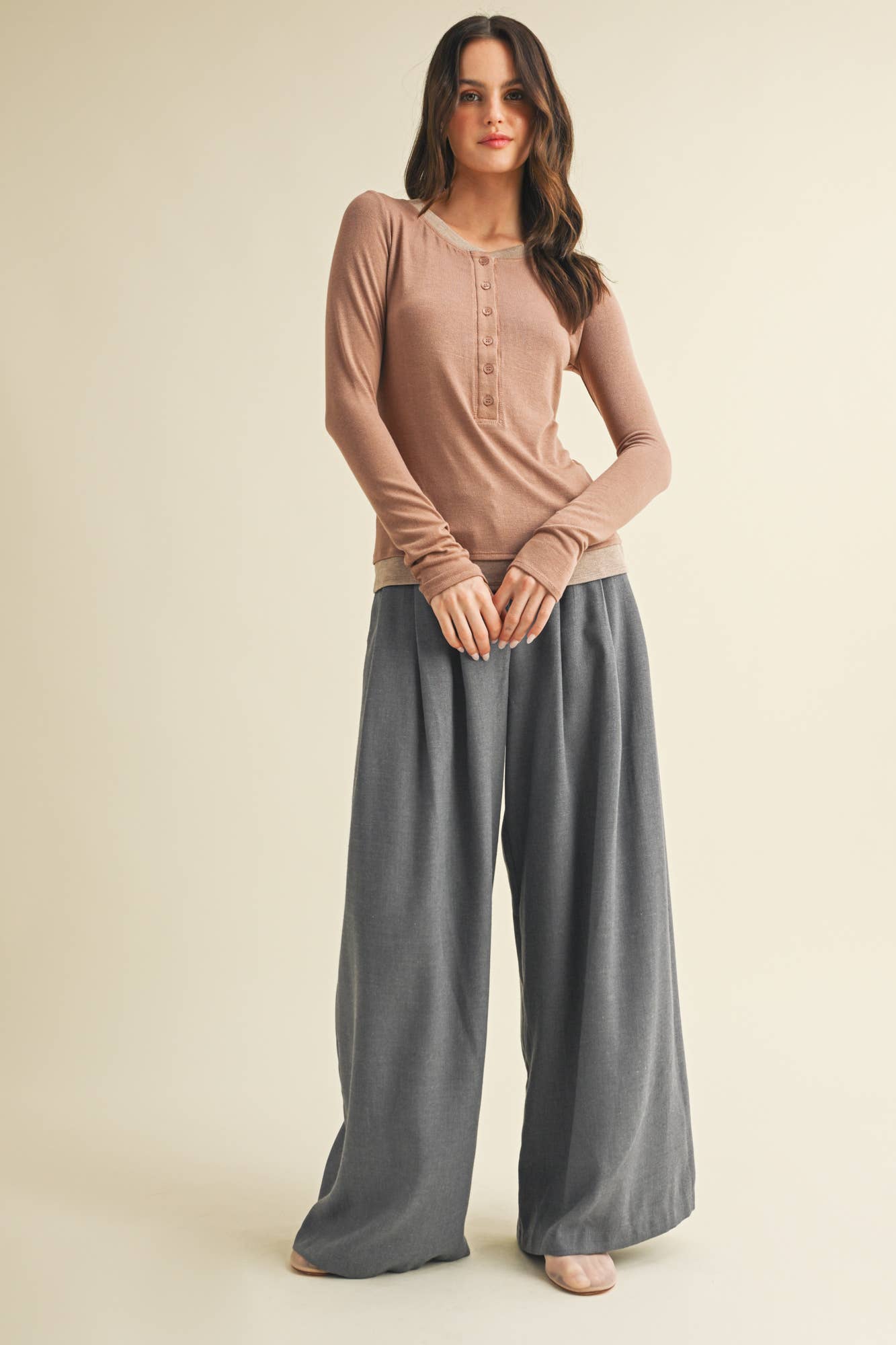 Contrast Trim Thumbhole Henley Top