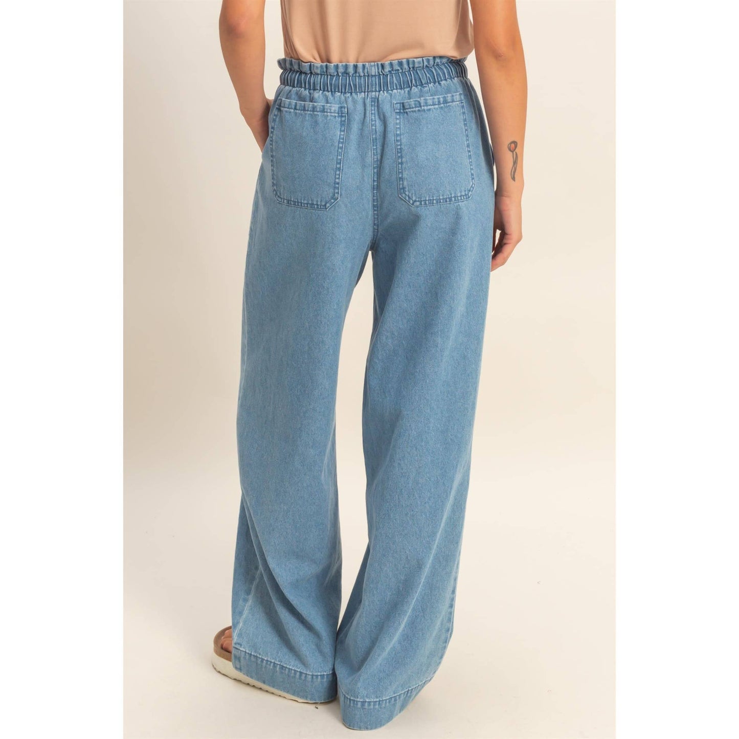 Patch Pocket Wide-Leg Denim Pants