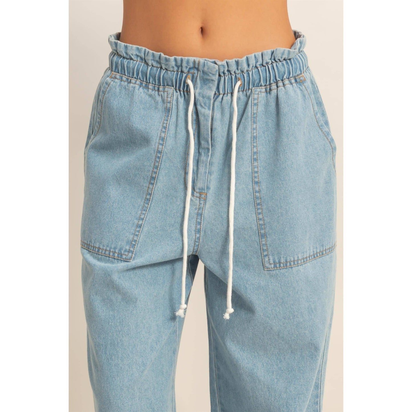Patch Pocket Wide-Leg Denim Pants
