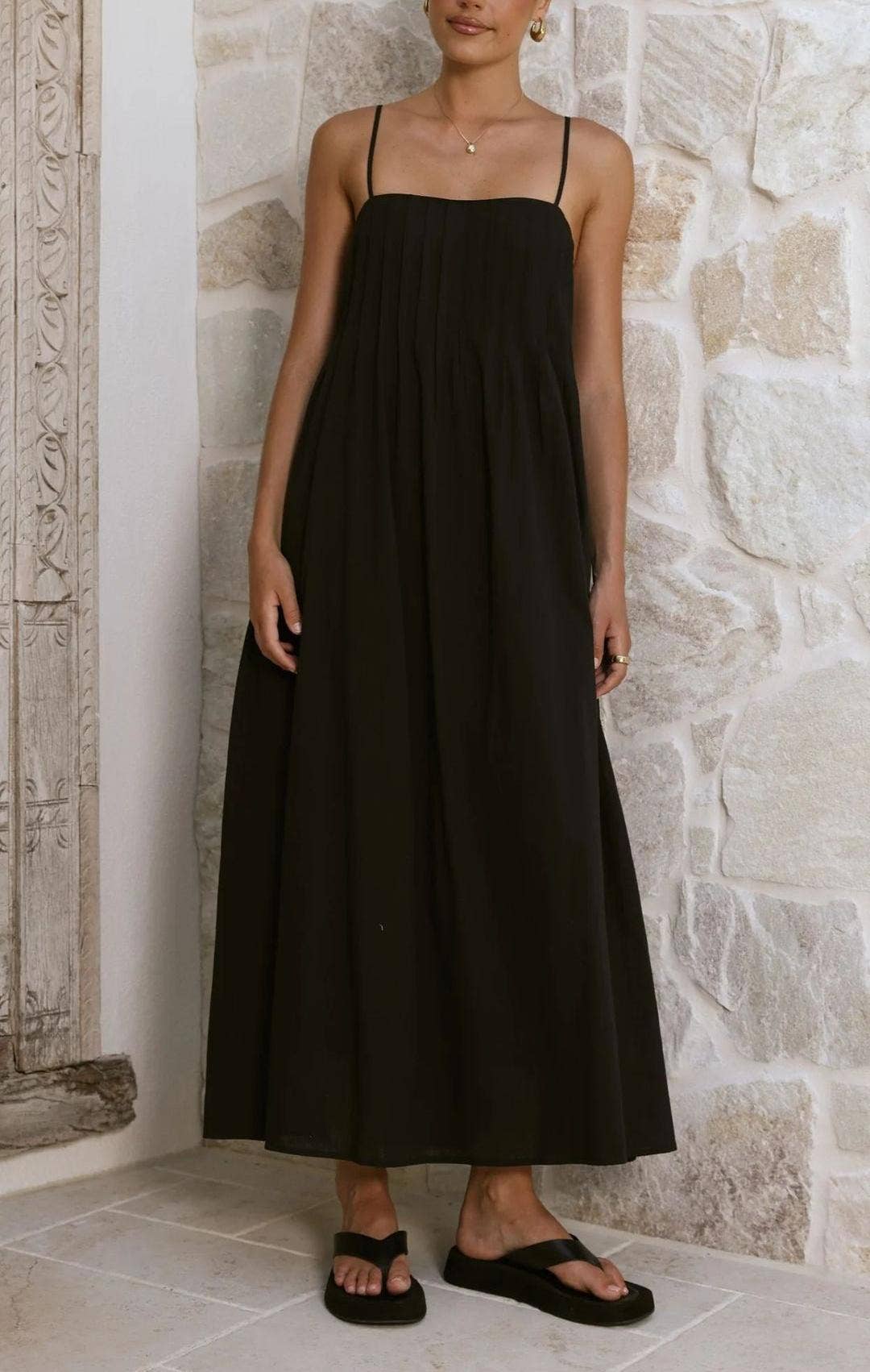 Sleeveless Pleated Maxi Dress with Spaghetti Straps