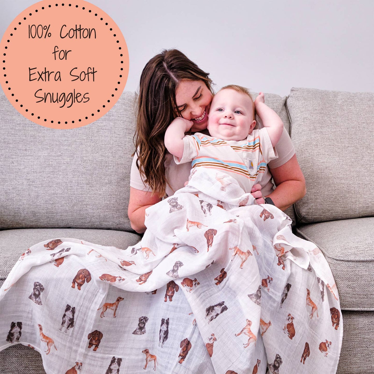 Baby Muslin Swaddle Blanket 47x47 Doggone Cute