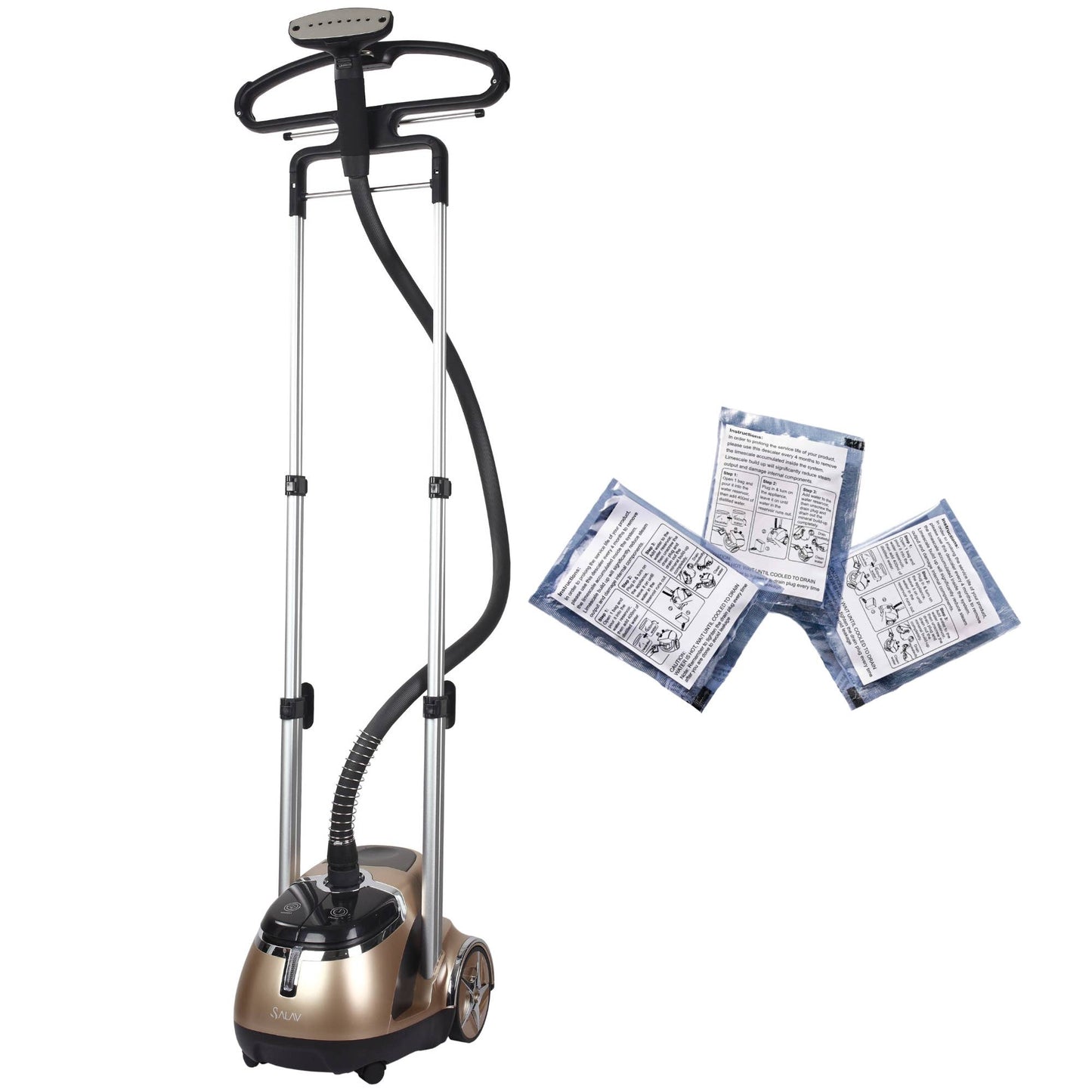 Heavy-Duty Dual Bar Garment Steamer w/ Bonus 3pc Descaler