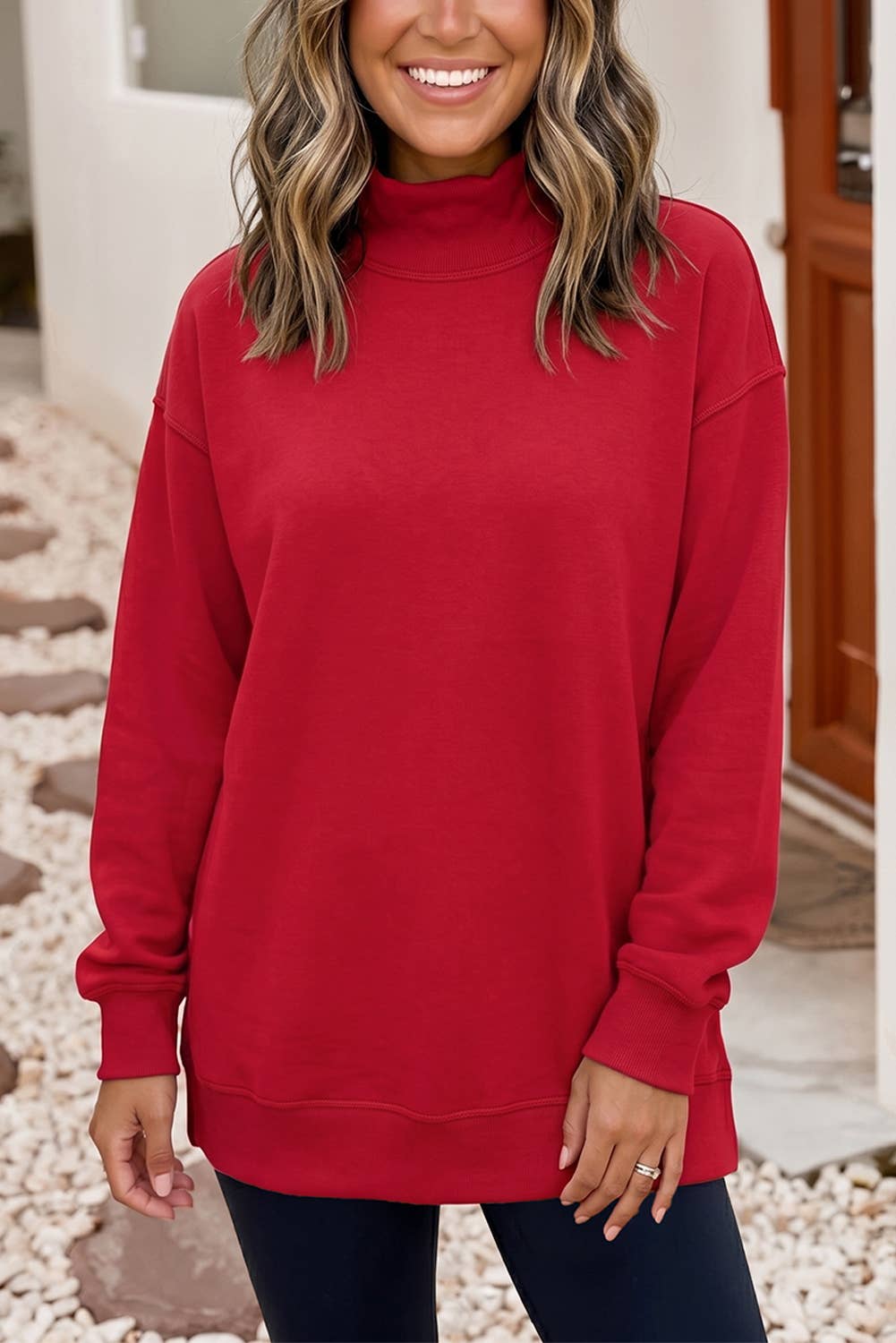 Oversize Reversible Mock Neck Sweatshirt