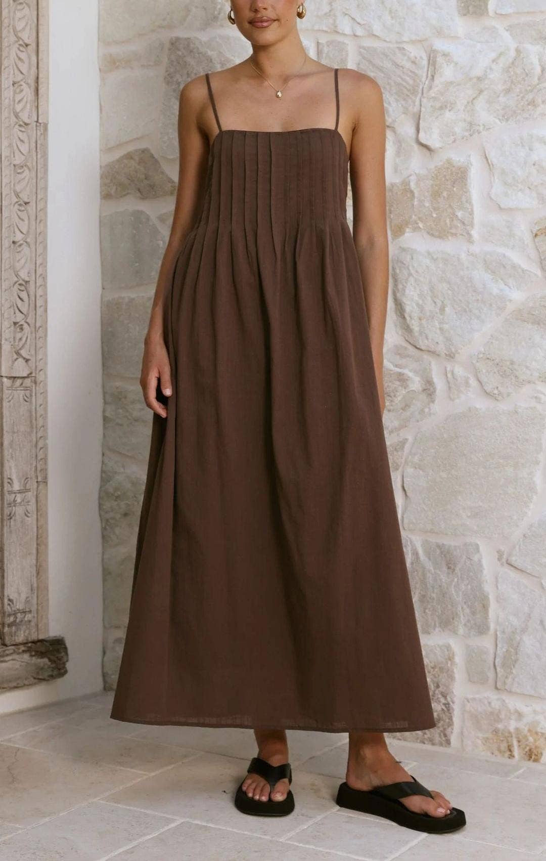 Sleeveless Pleated Maxi Dress with Spaghetti Straps