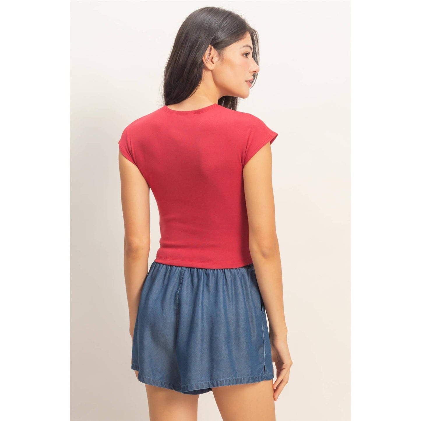 Fitted Cropped Cap Sleeve Top