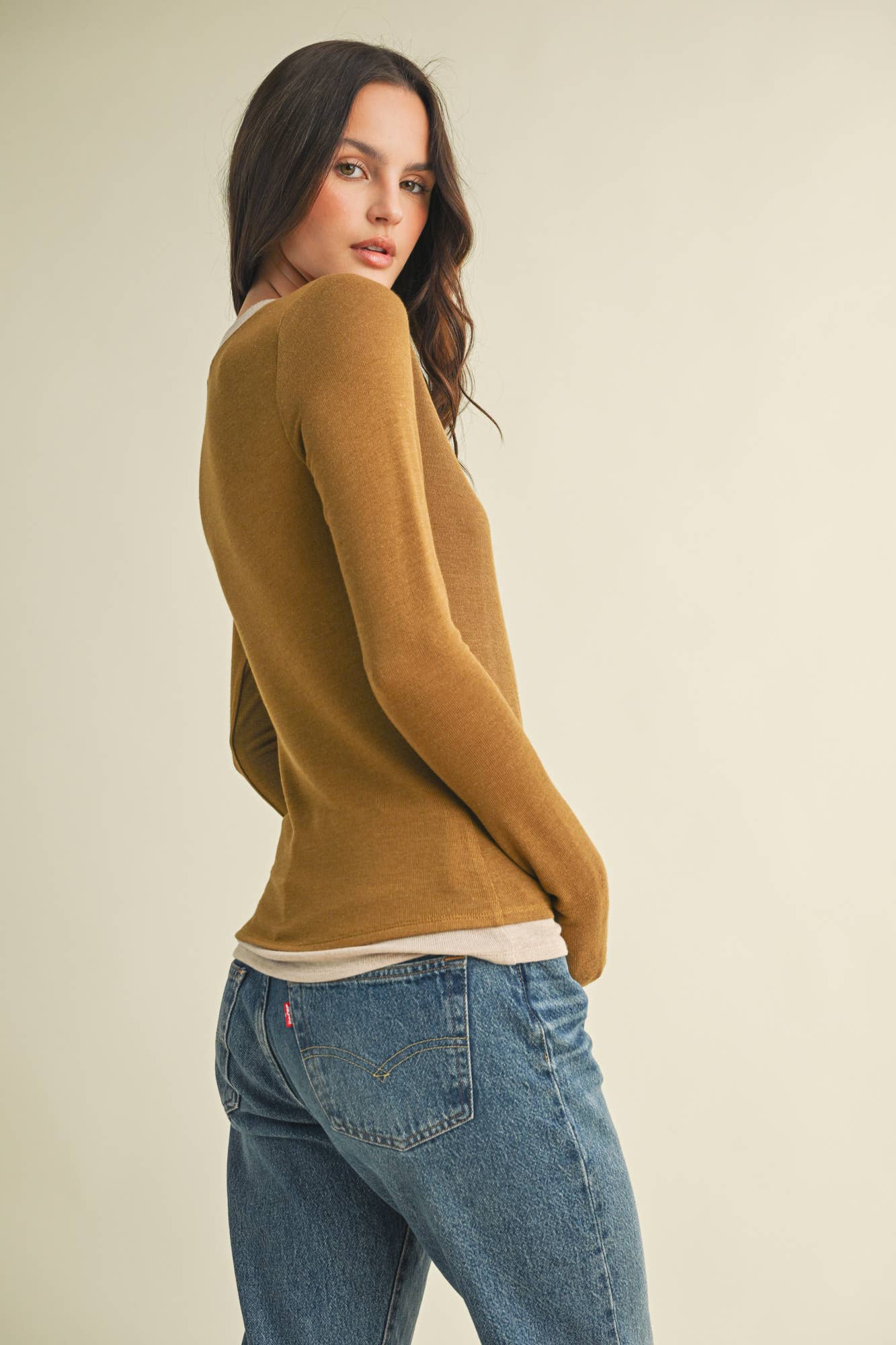 Contrast Trim Thumbhole Henley Top