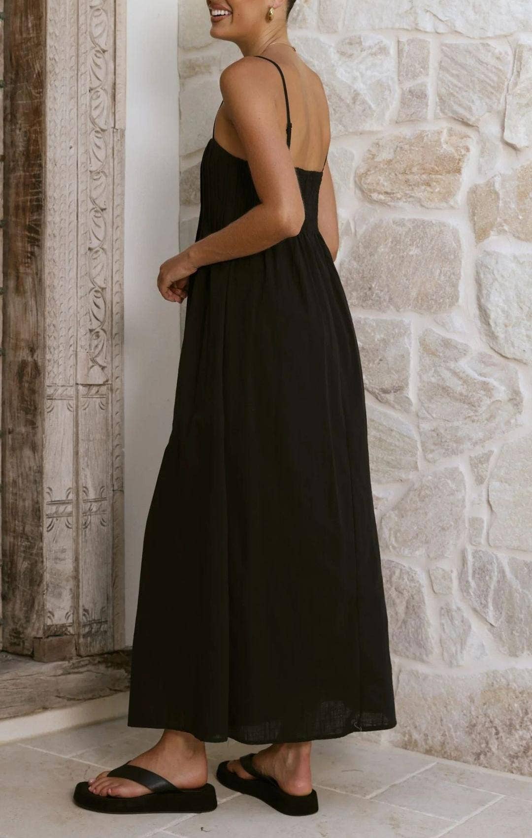 Sleeveless Pleated Maxi Dress with Spaghetti Straps