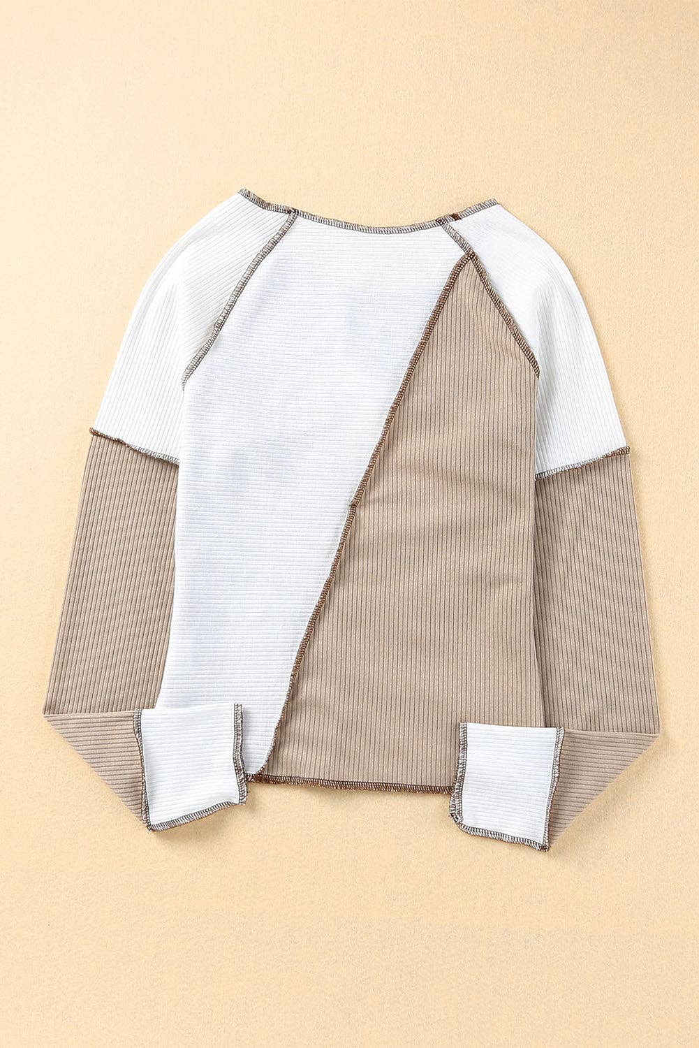 Color Block Seaming Trim Rib Knit Top