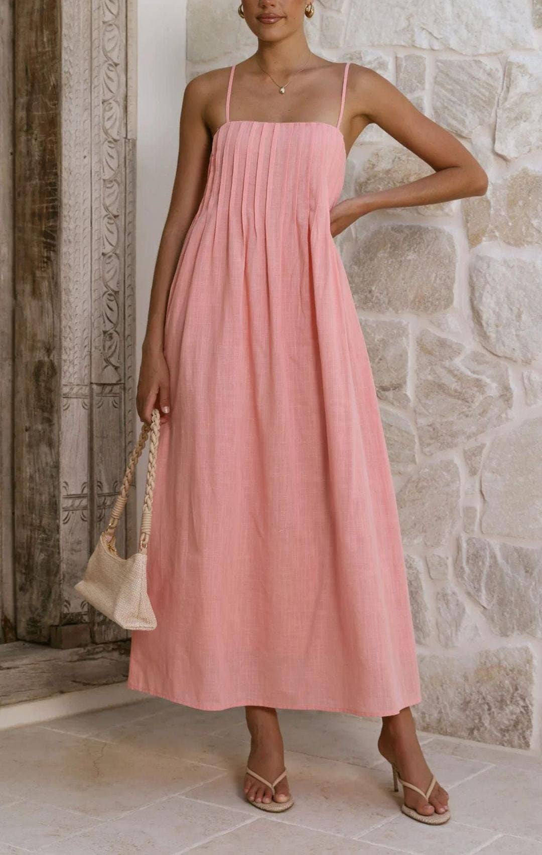 Sleeveless Pleated Maxi Dress with Spaghetti Straps