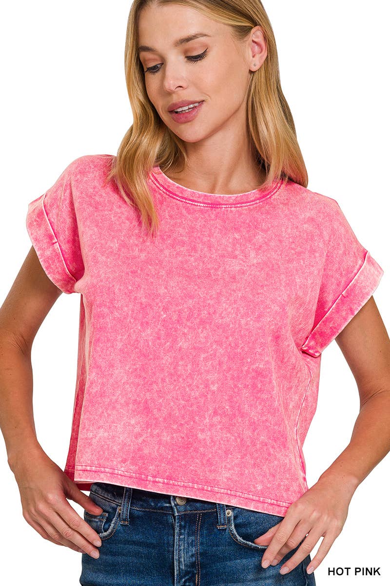 WASHED COTTON SHORT SLEEVE TOP
