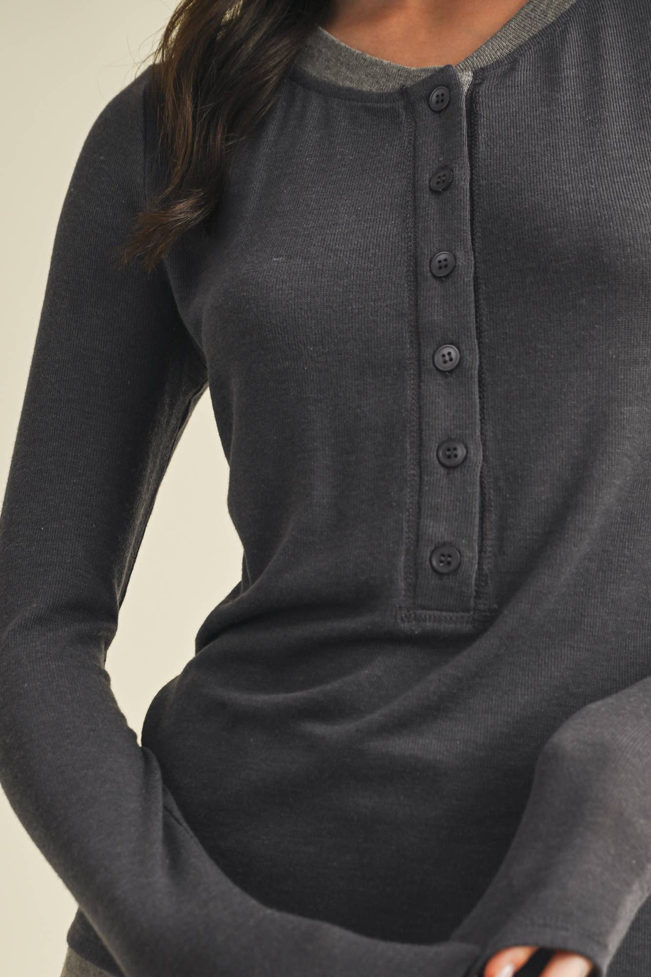 Contrast Trim Thumbhole Henley Top
