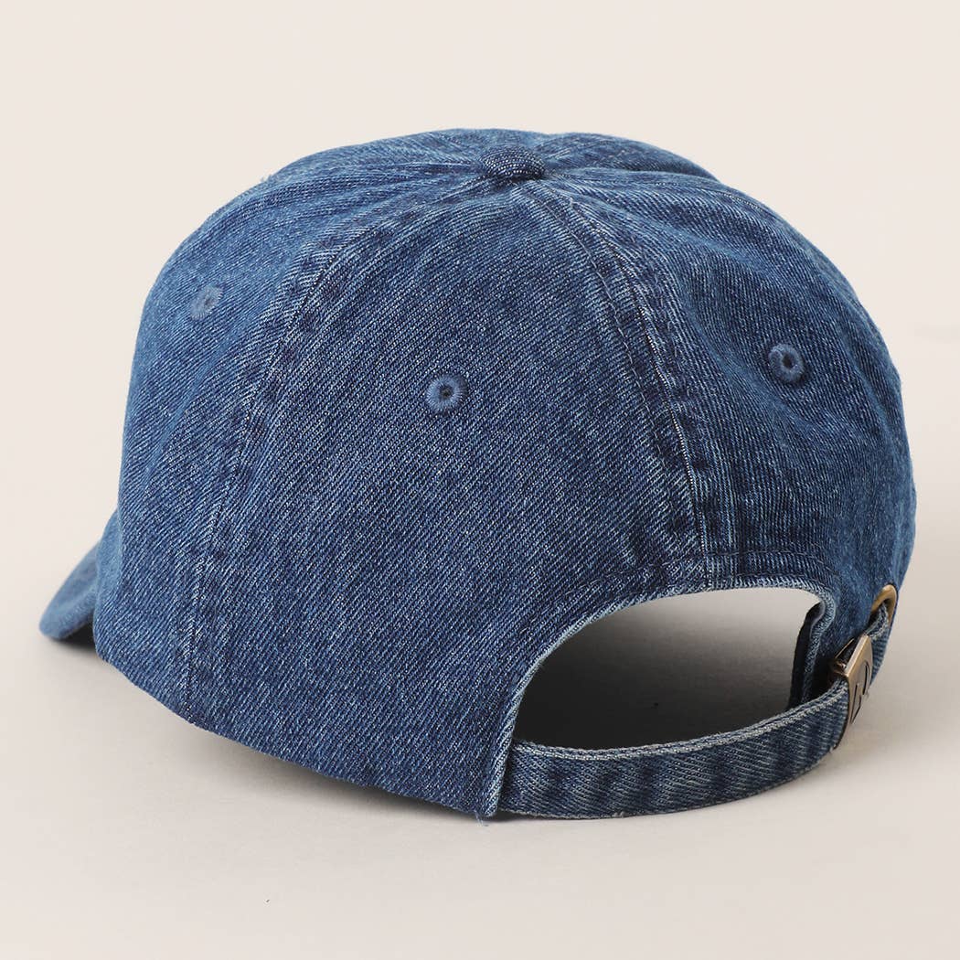 French Bulldog Embroidered Denim Baseball Cap