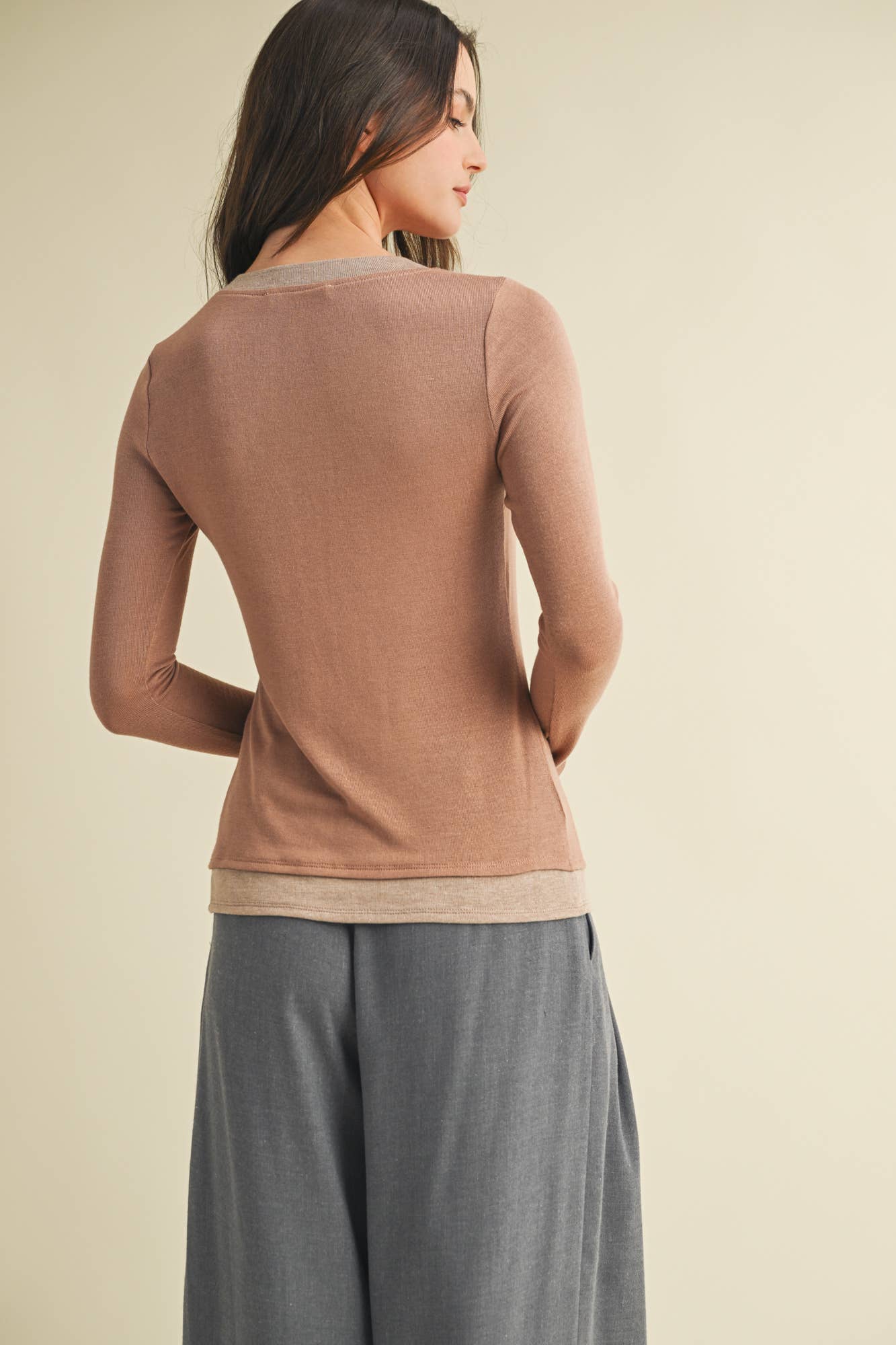 Contrast Trim Thumbhole Henley Top