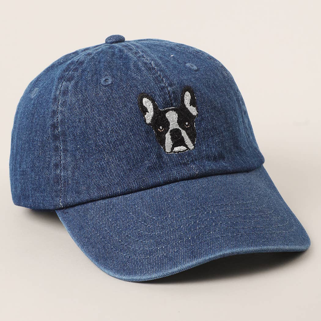 French Bulldog Embroidered Denim Baseball Cap