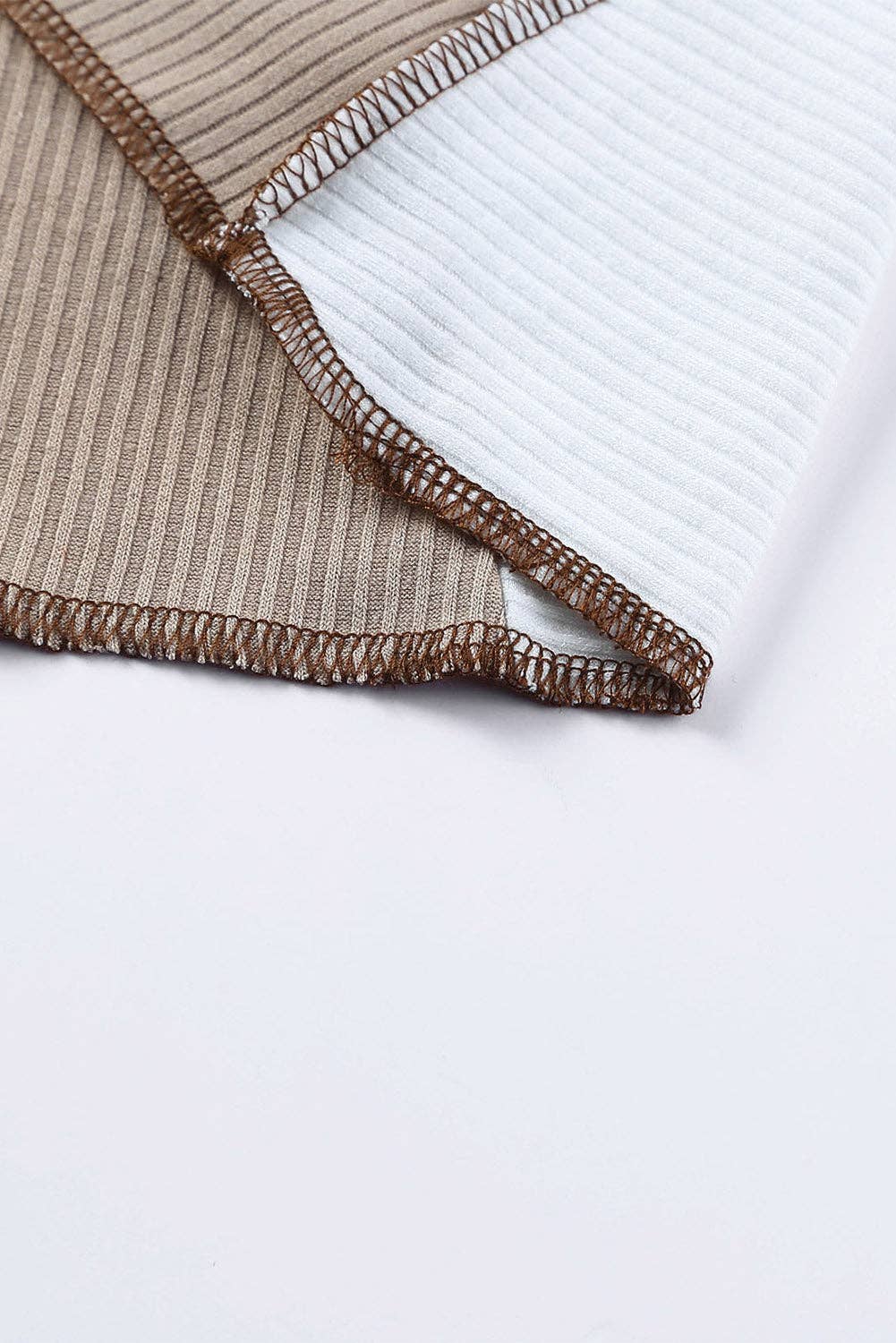 Color Block Seaming Trim Rib Knit Top