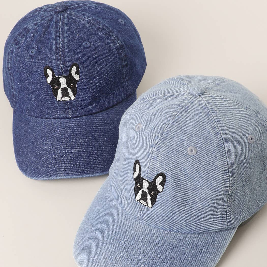 French Bulldog Embroidered Denim Baseball Cap