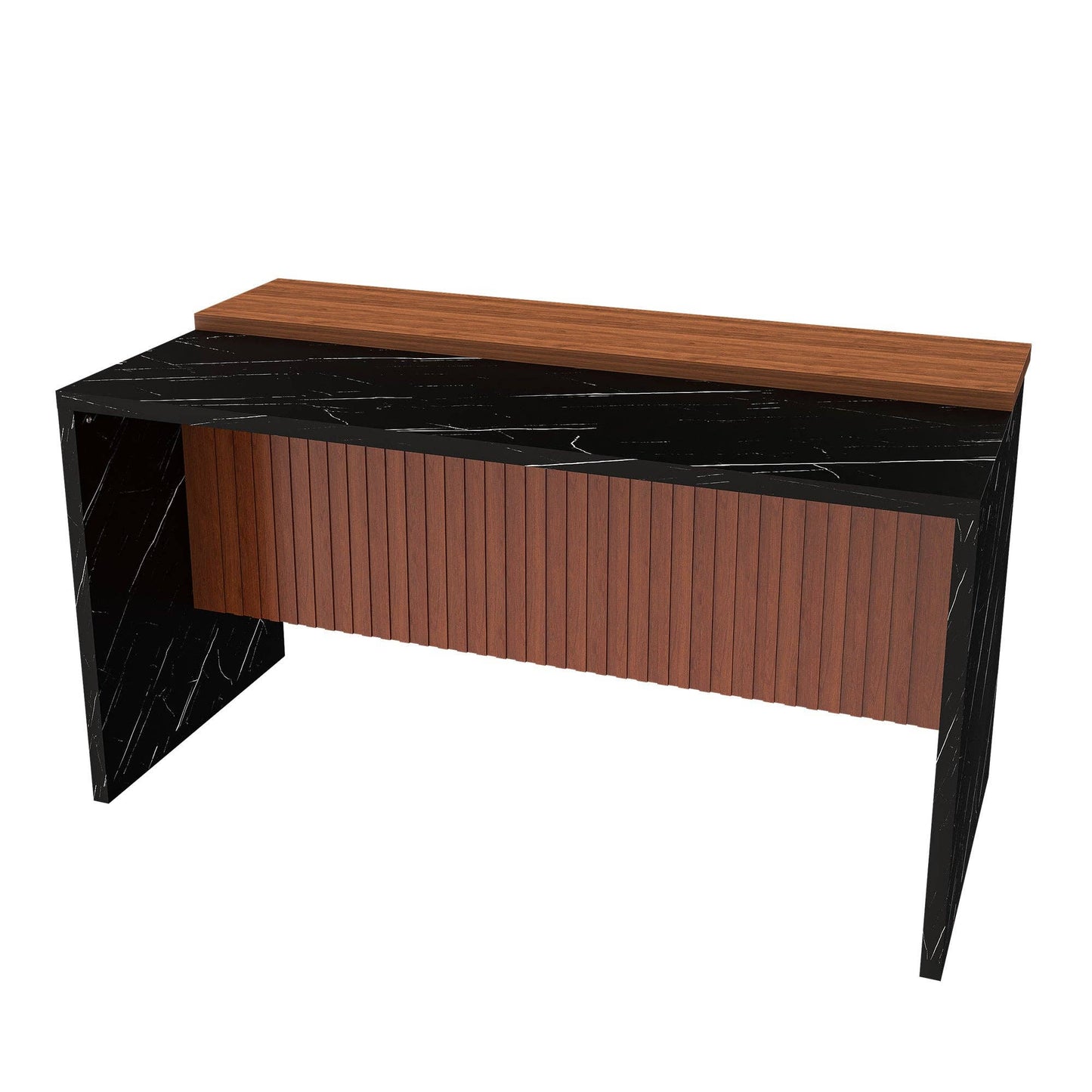 Salon Reception Desk, Marble-Look LED Front Desk, 63"