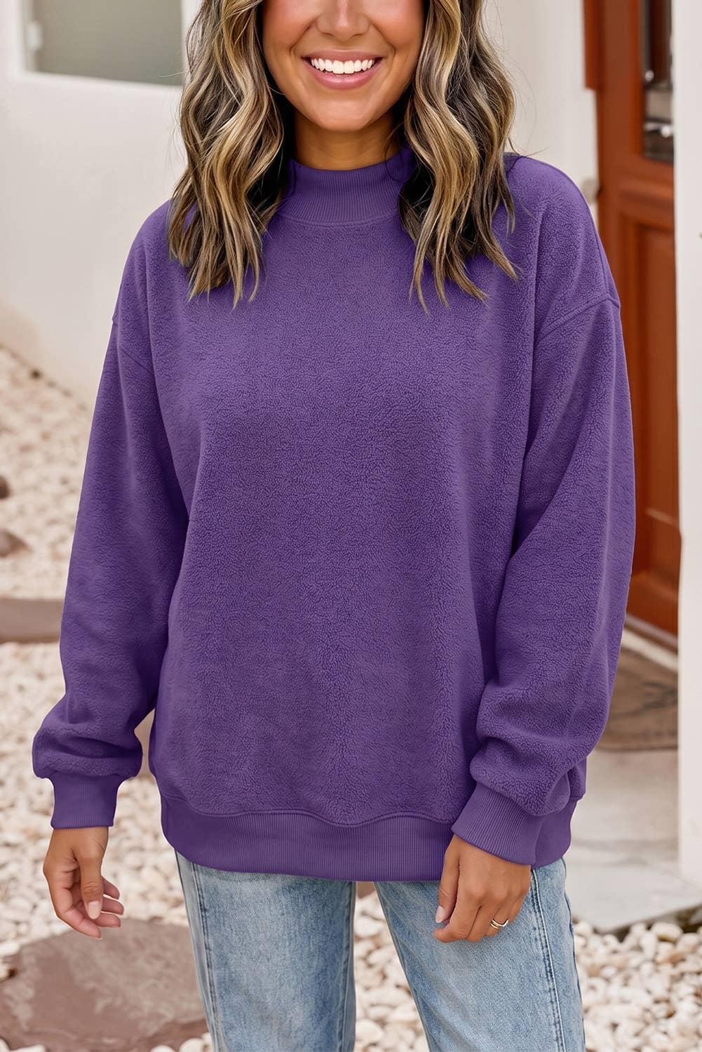 Oversize Reversible Mock Neck Sweatshirt