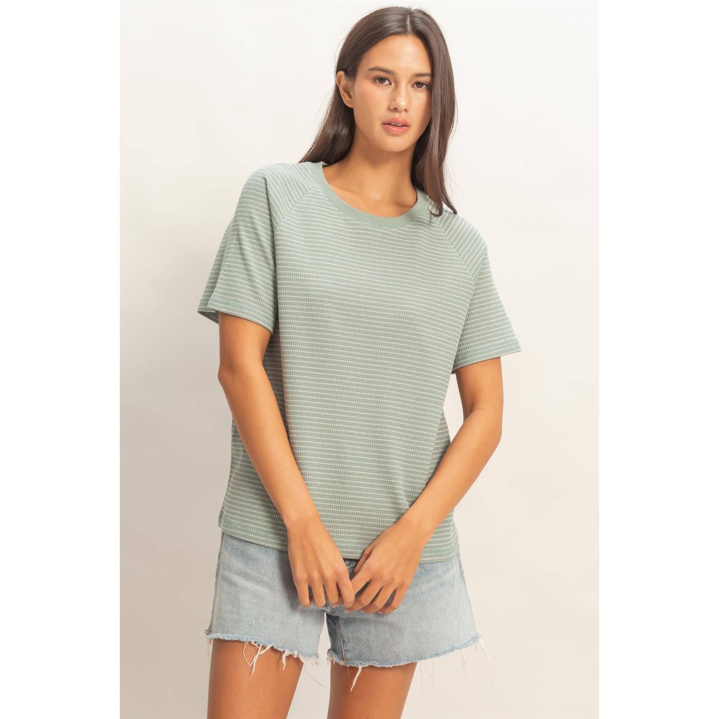 Textured Striped Raglan Sleeve Tee