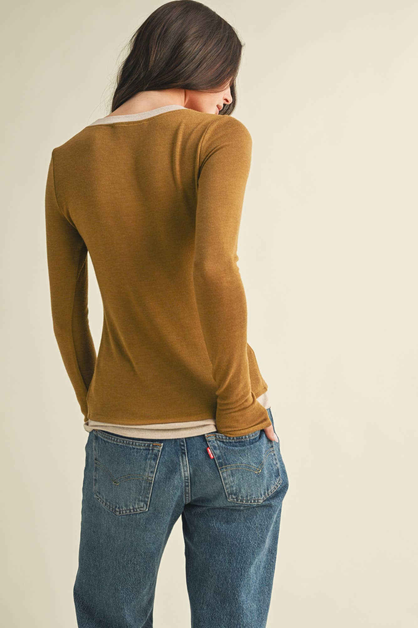 Contrast Trim Thumbhole Henley Top