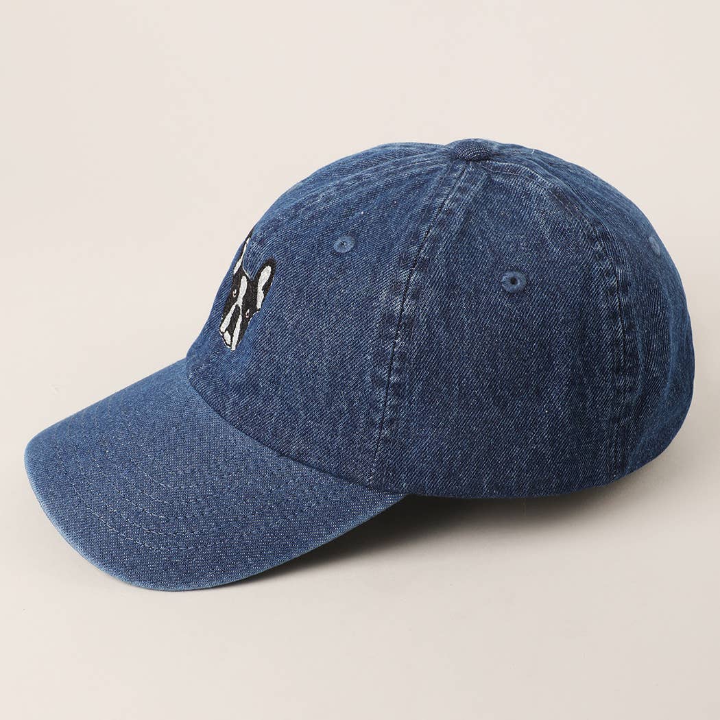 French Bulldog Embroidered Denim Baseball Cap