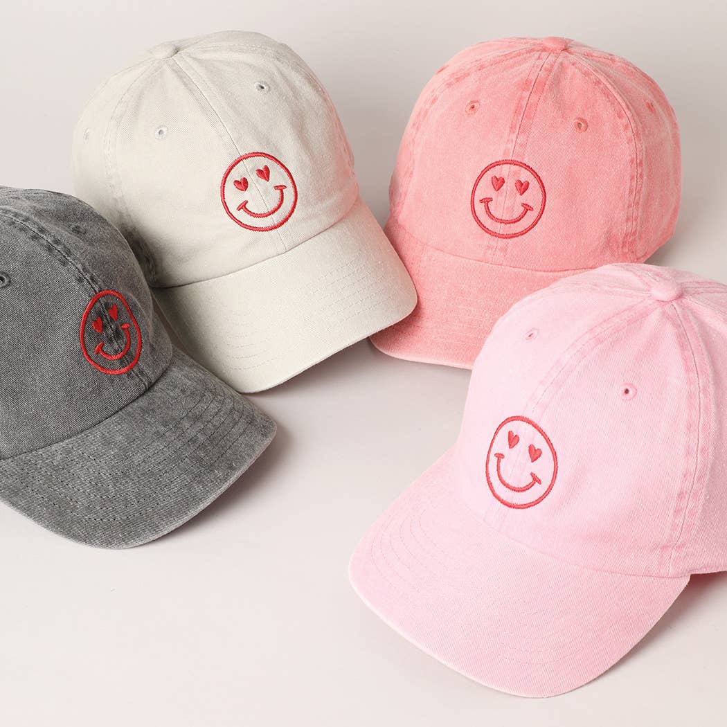 Valentine's Day Heart Happy Face Embroidered Cap