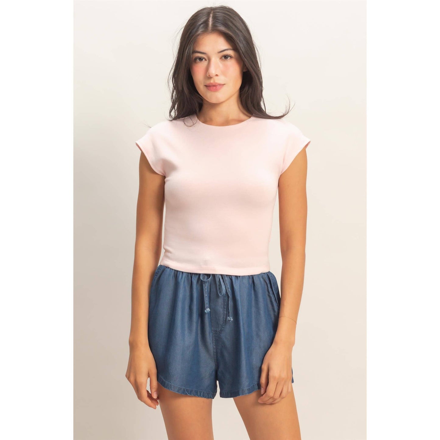 Fitted Cropped Cap Sleeve Top