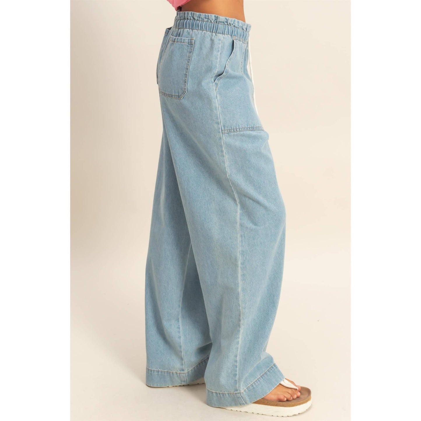 Patch Pocket Wide-Leg Denim Pants