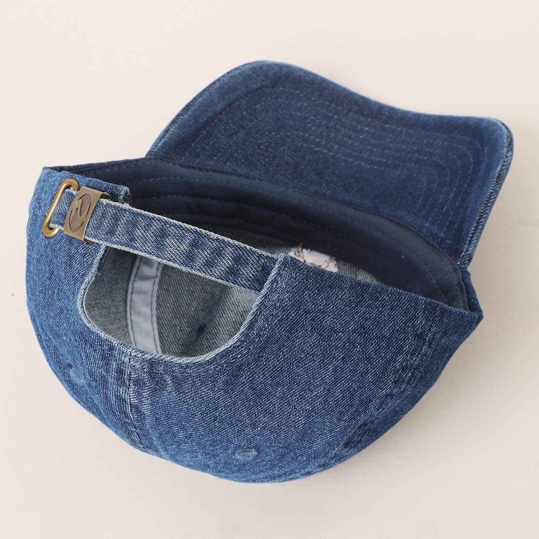 French Bulldog Embroidered Denim Baseball Cap