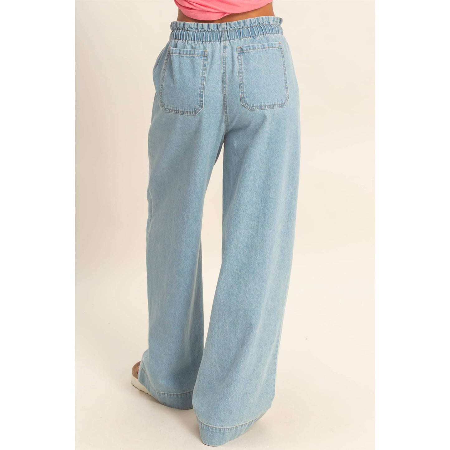 Patch Pocket Wide-Leg Denim Pants