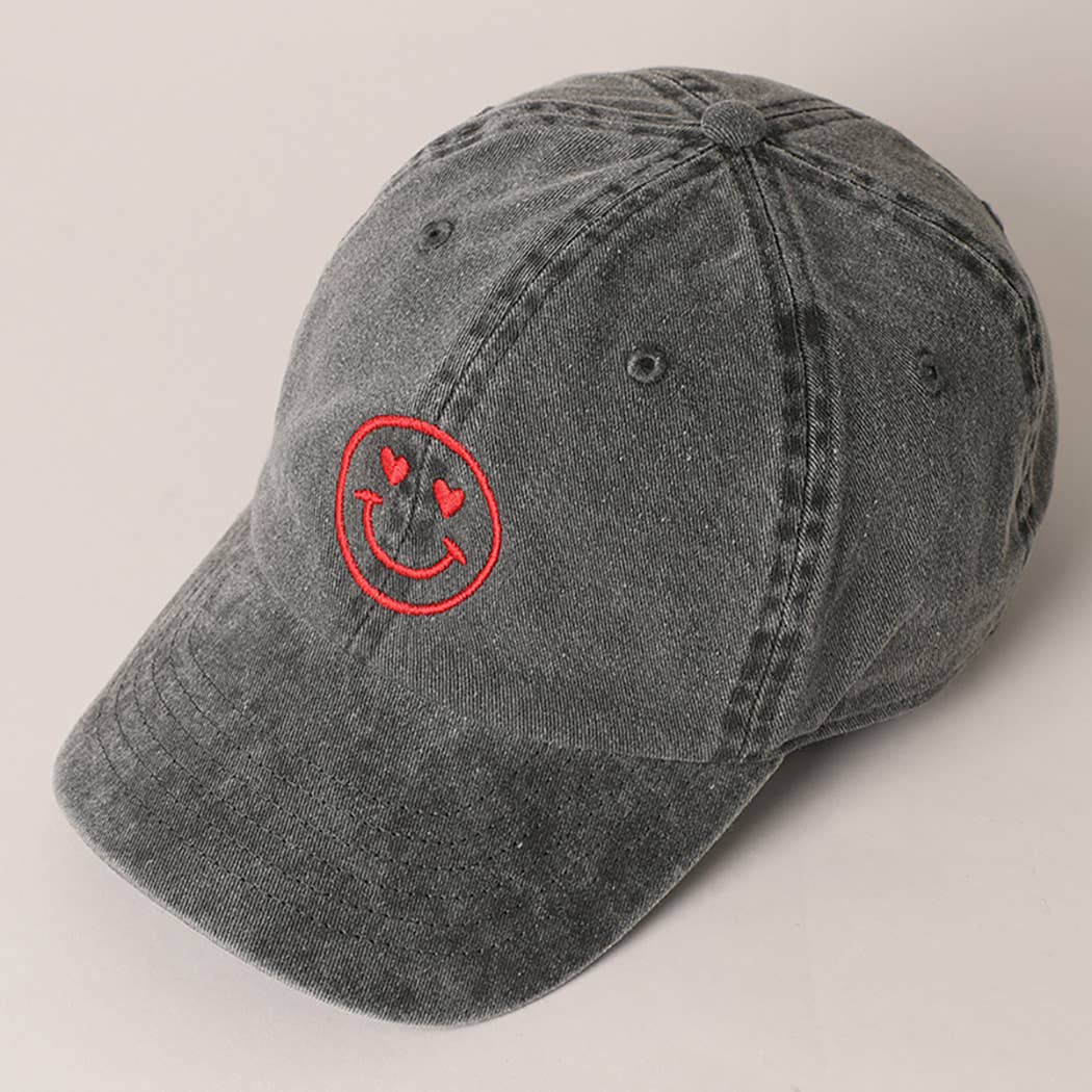 Valentine's Day Heart Happy Face Embroidered Cap
