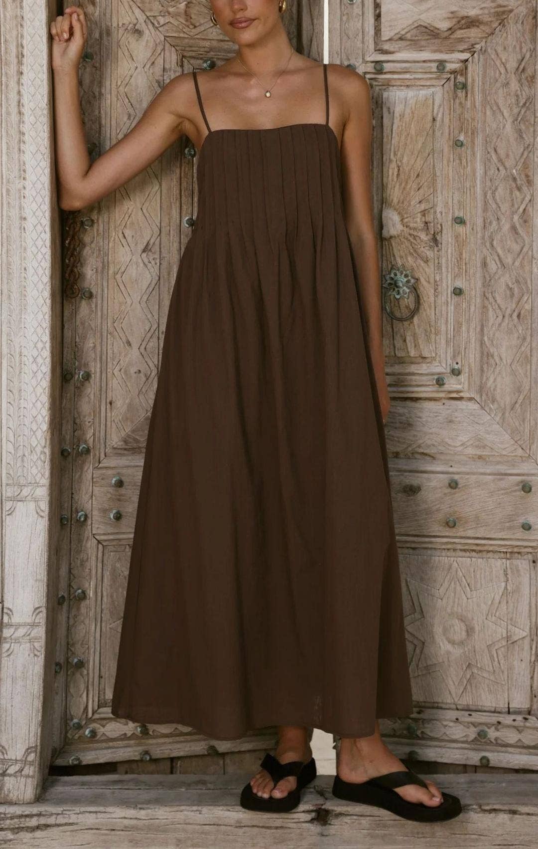 Sleeveless Pleated Maxi Dress with Spaghetti Straps
