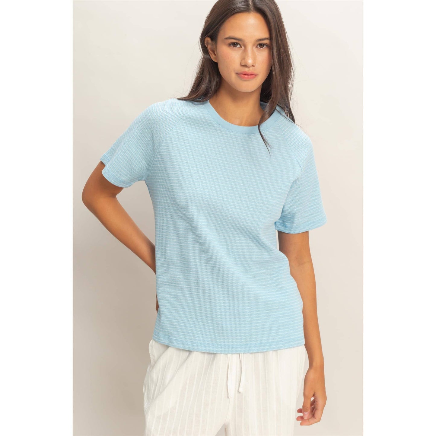Textured Striped Raglan Sleeve Tee