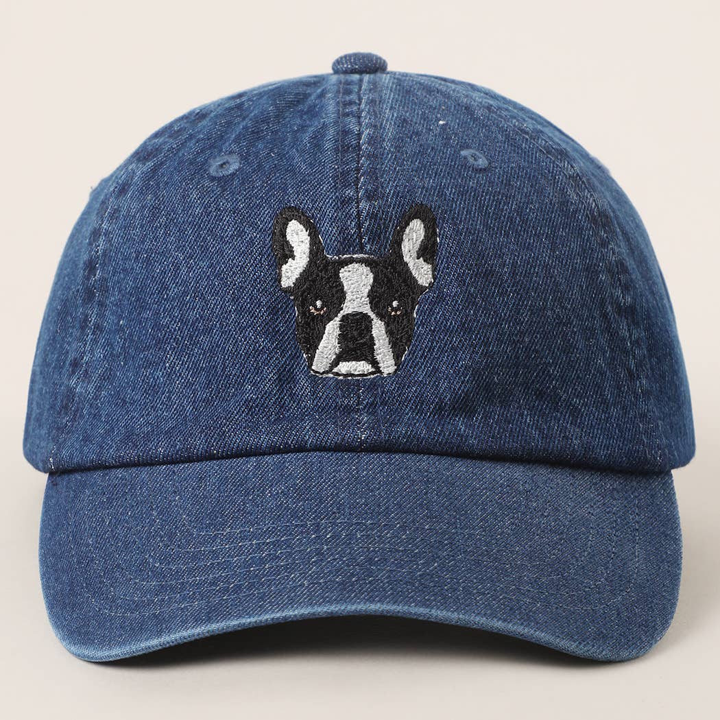 French Bulldog Embroidered Denim Baseball Cap