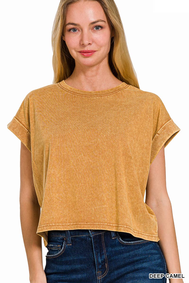 WASHED COTTON SHORT SLEEVE TOP