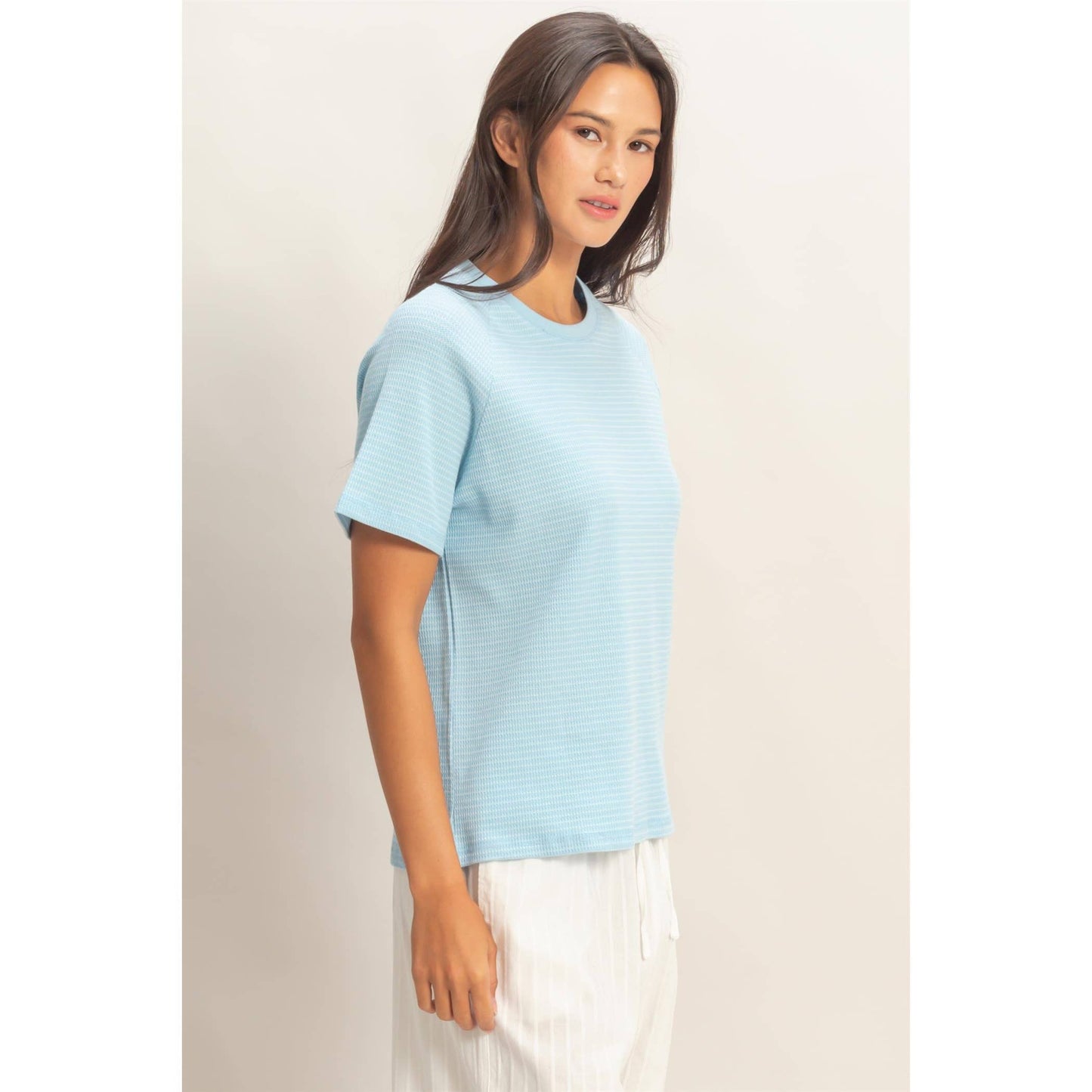 Textured Striped Raglan Sleeve Tee