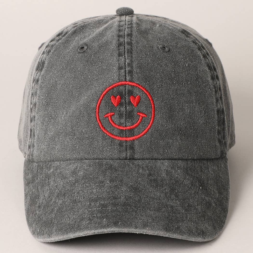 Valentine's Day Heart Happy Face Embroidered Cap