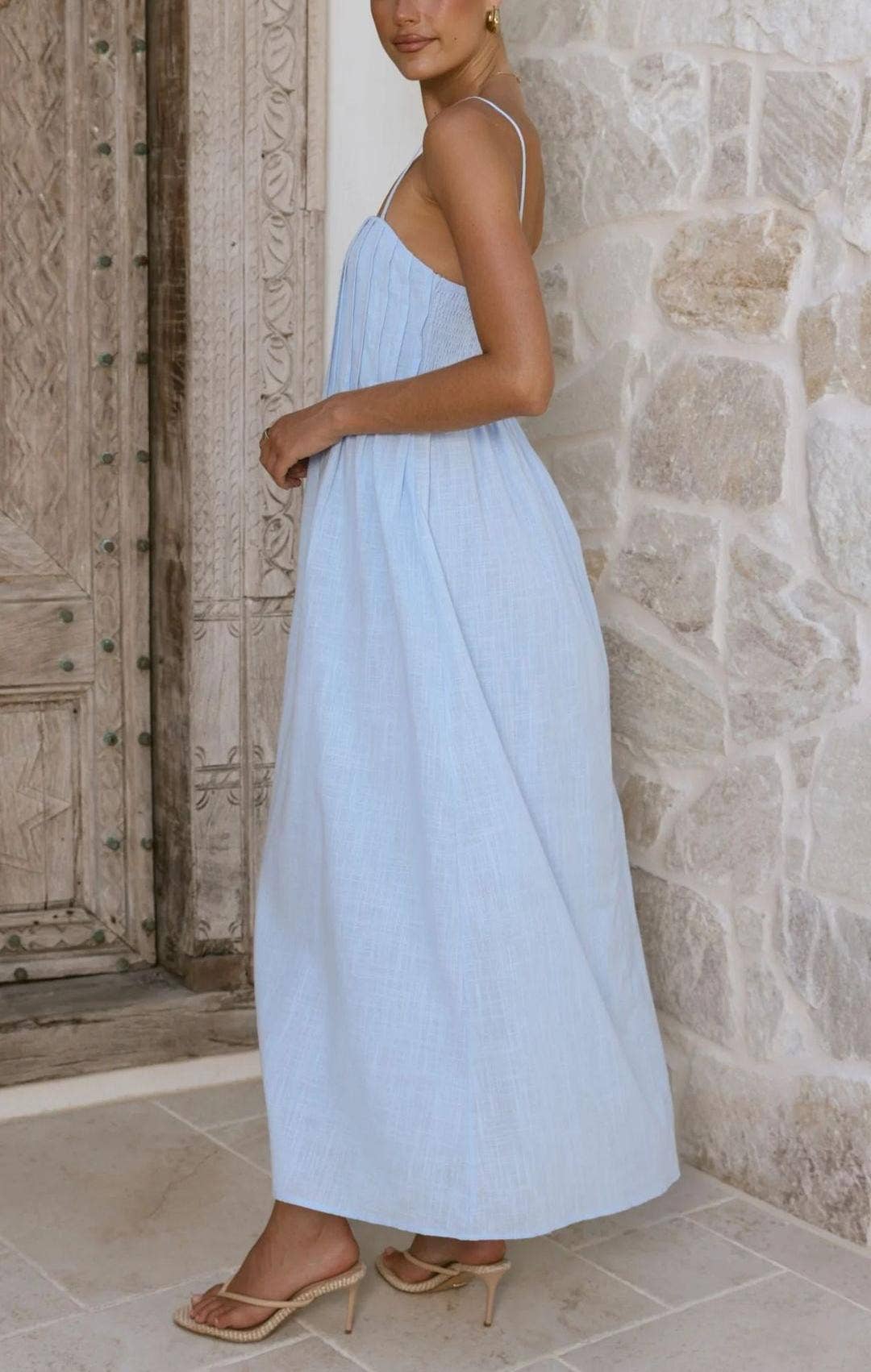 Sleeveless Pleated Maxi Dress with Spaghetti Straps