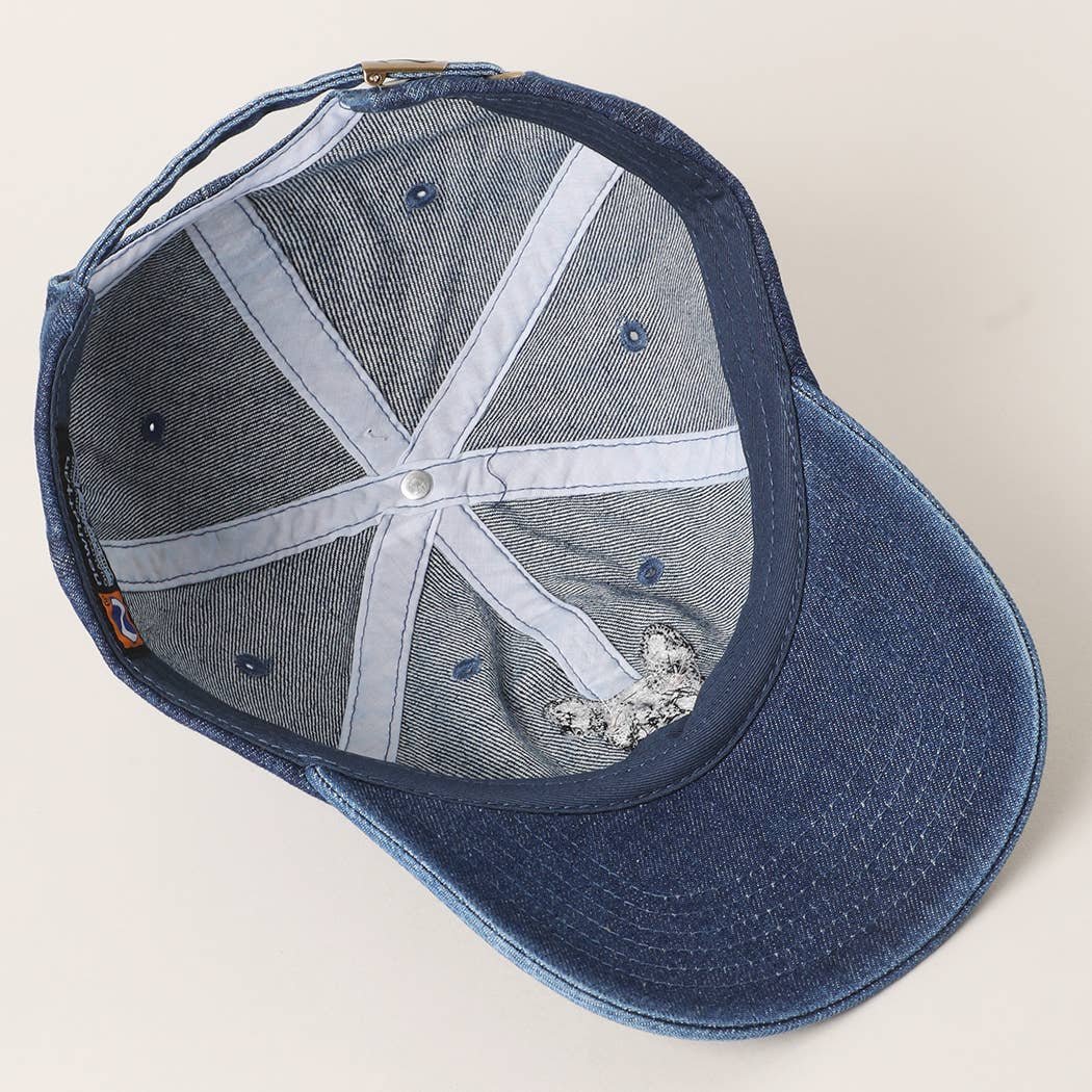 French Bulldog Embroidered Denim Baseball Cap