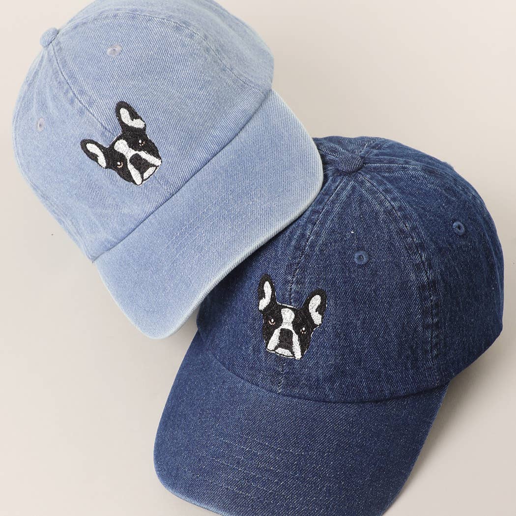 French Bulldog Embroidered Denim Baseball Cap