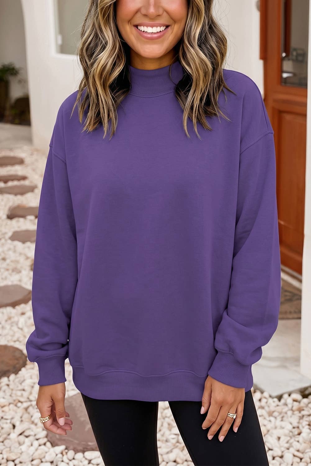 Oversize Reversible Mock Neck Sweatshirt