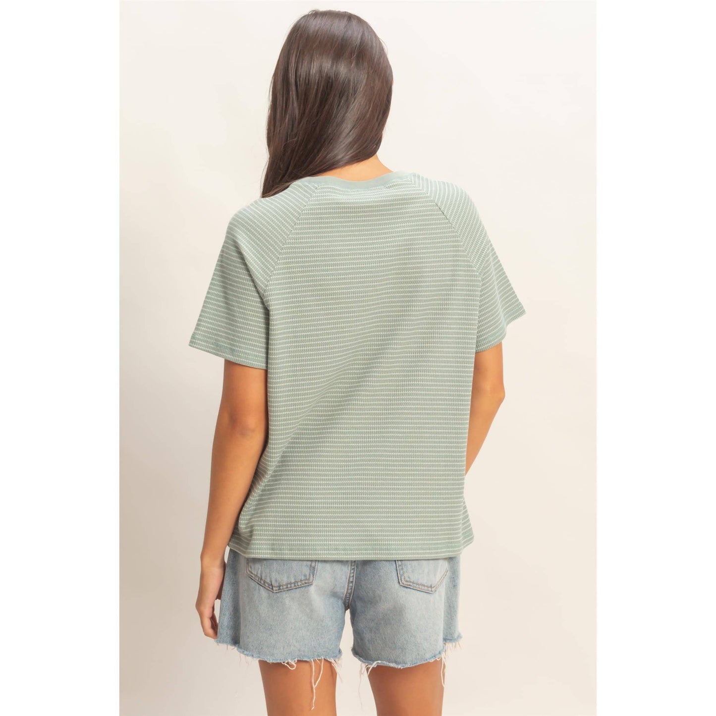 Textured Striped Raglan Sleeve Tee