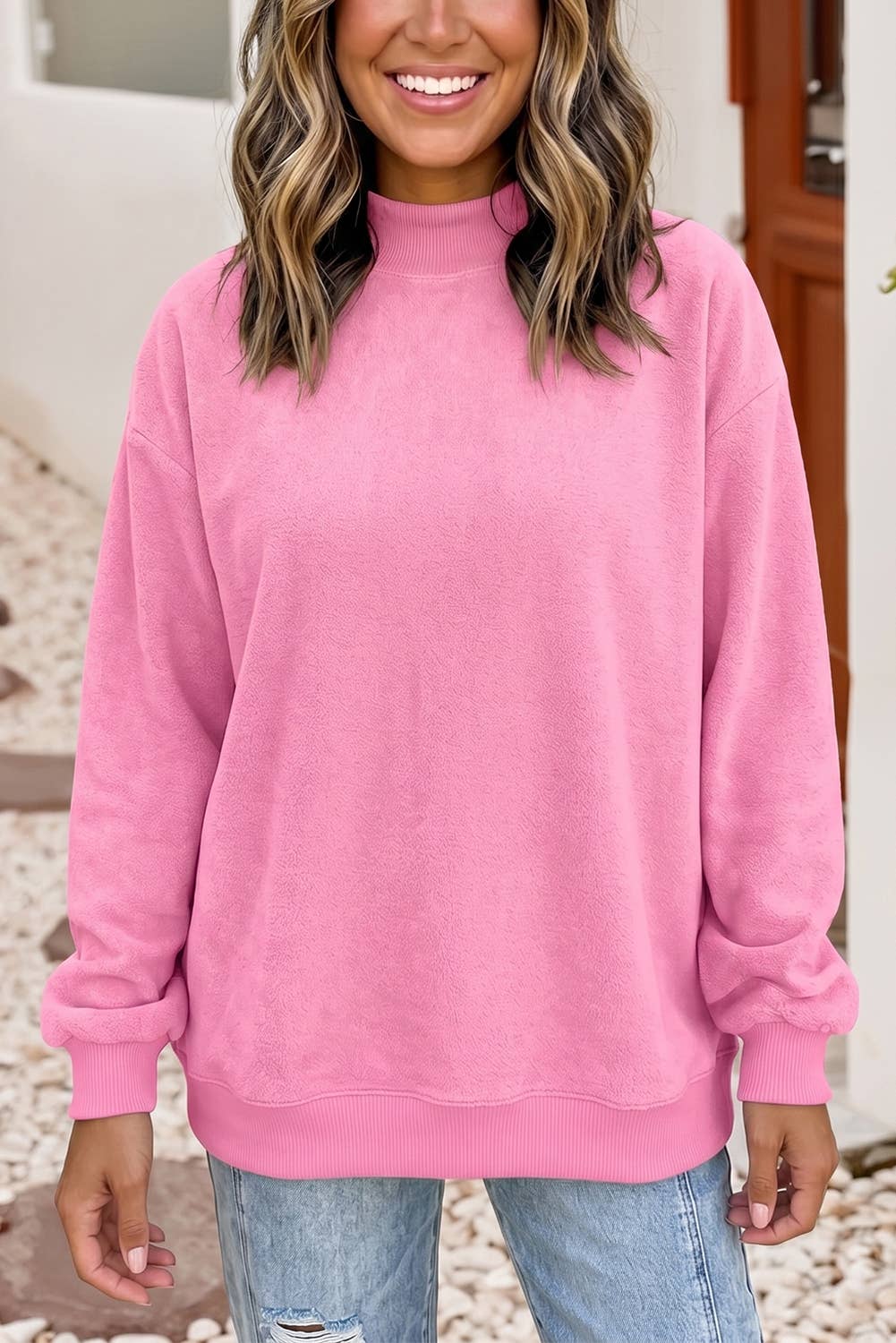 Oversize Reversible Mock Neck Sweatshirt