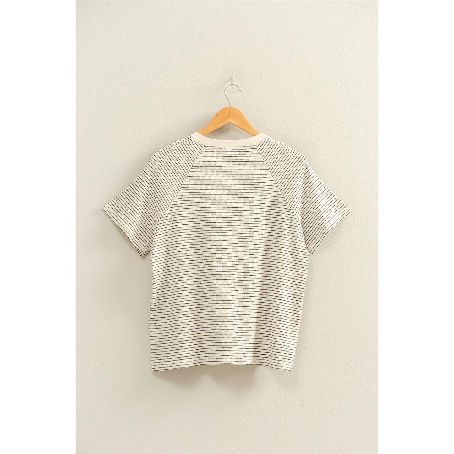 Textured Striped Raglan Sleeve Tee