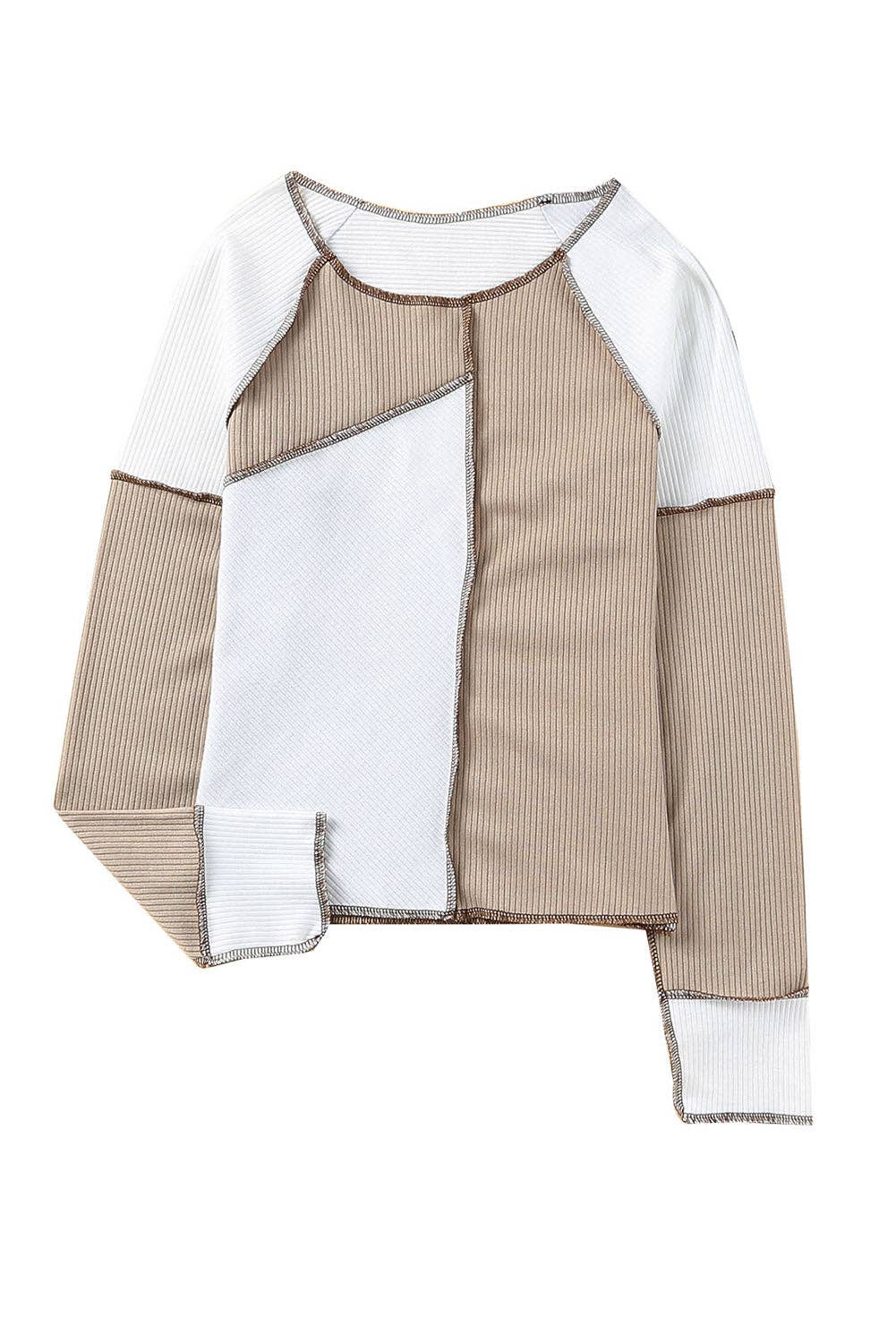 Color Block Seaming Trim Rib Knit Top