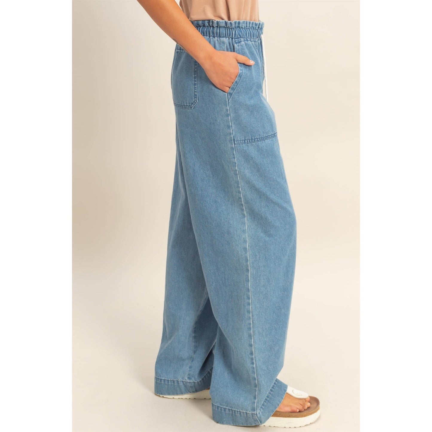 Patch Pocket Wide-Leg Denim Pants
