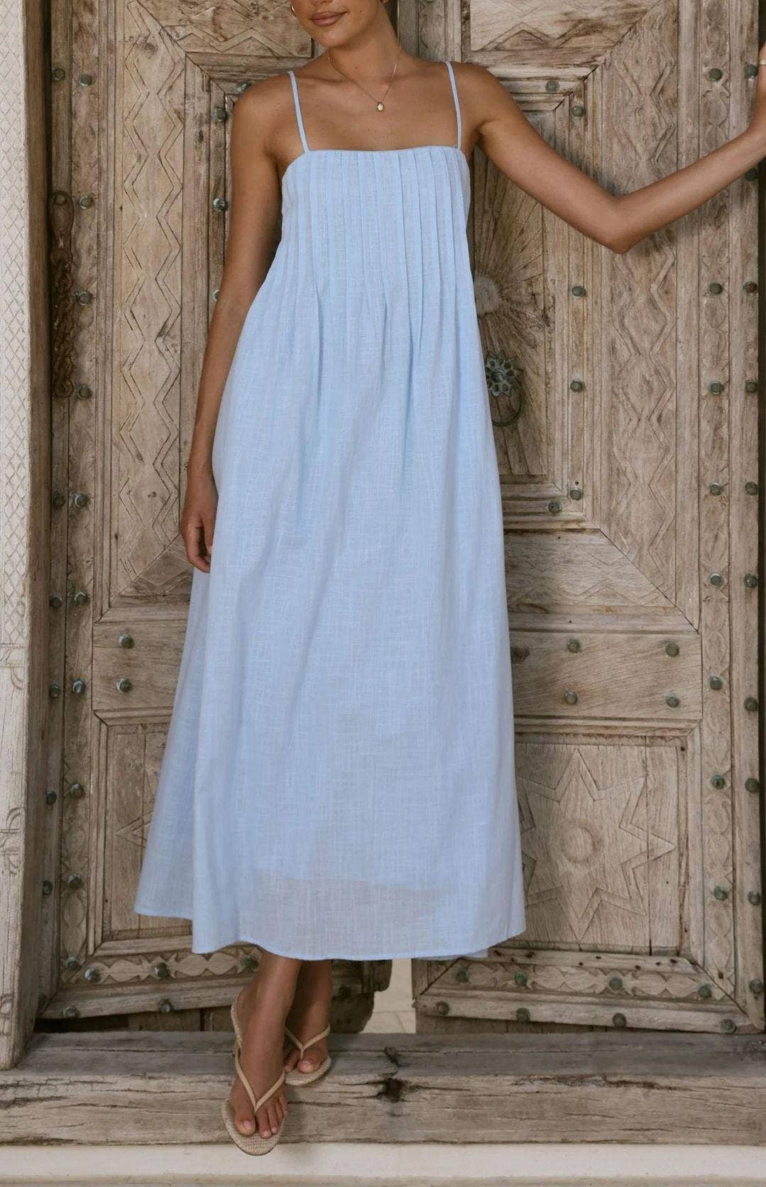 Sleeveless Pleated Maxi Dress with Spaghetti Straps