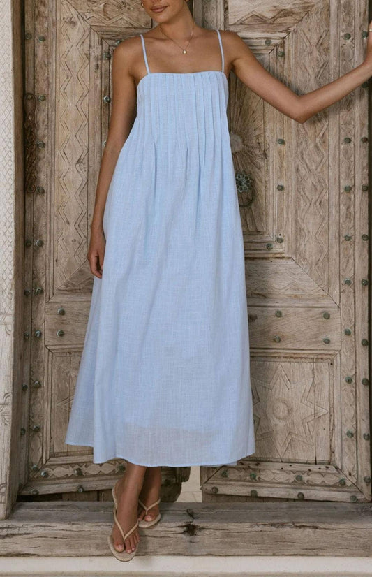 Sleeveless Pleated Maxi Dress with Spaghetti Straps