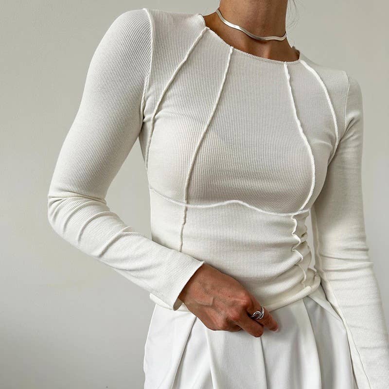 Plain Piping Long Sleeve Basic Top