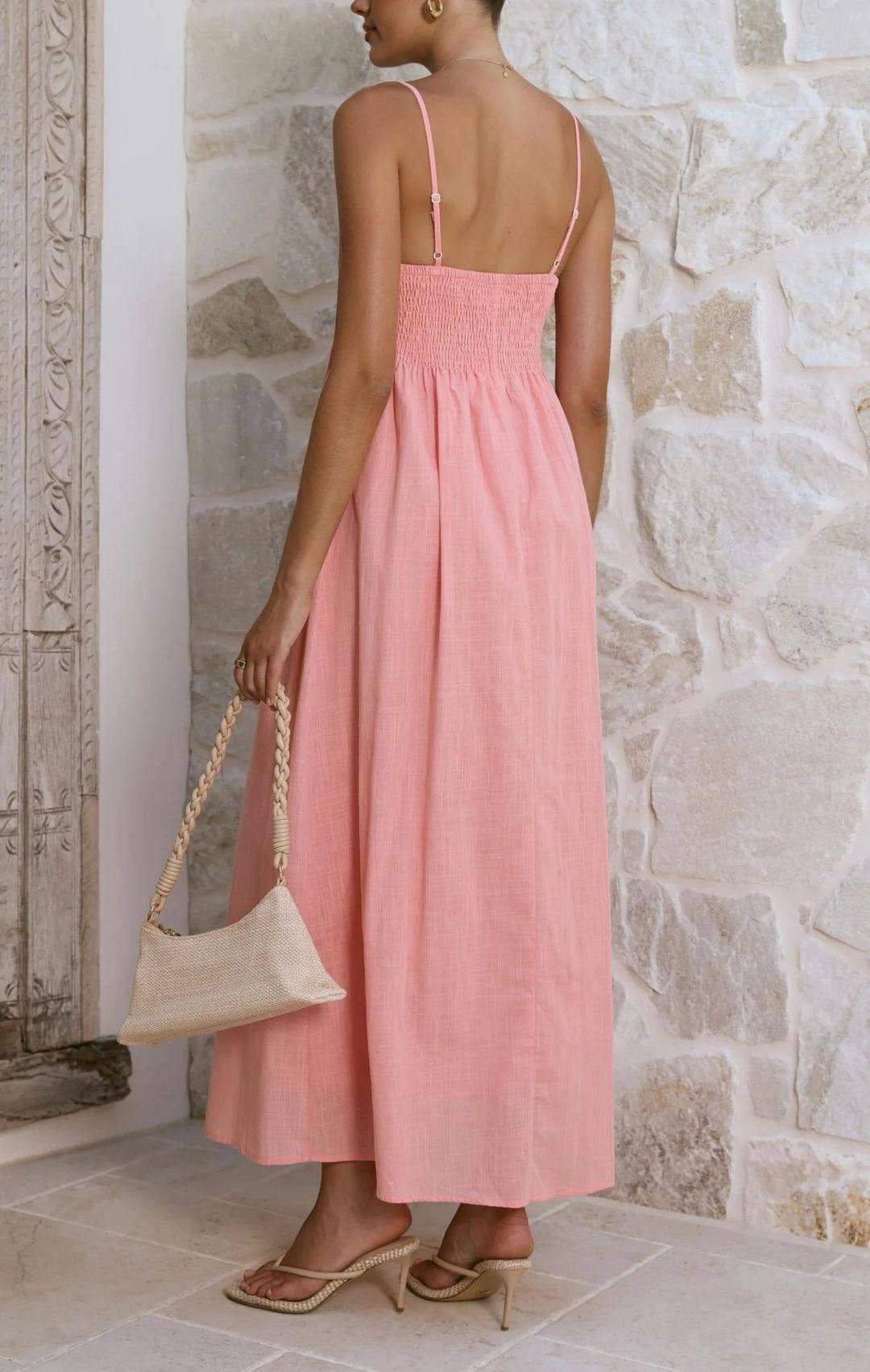 Sleeveless Pleated Maxi Dress with Spaghetti Straps